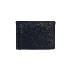 Mens Navy Blue Solid Leather Wallet 
