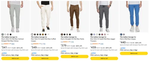 Image of The Indian Garage Co Mens pants upto 80% discount 