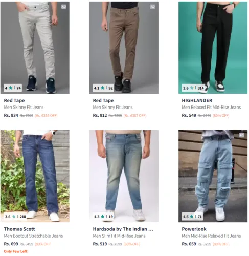 Image of Men's premium Jeans @ Minimum 80% Discount