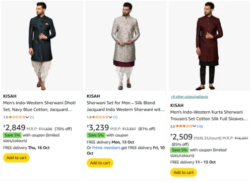 Image of Men's Premium Sherwani @ Minimum 75% Discount