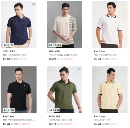 Image of Men's premium T-shirts @ Minimum 80% Discount