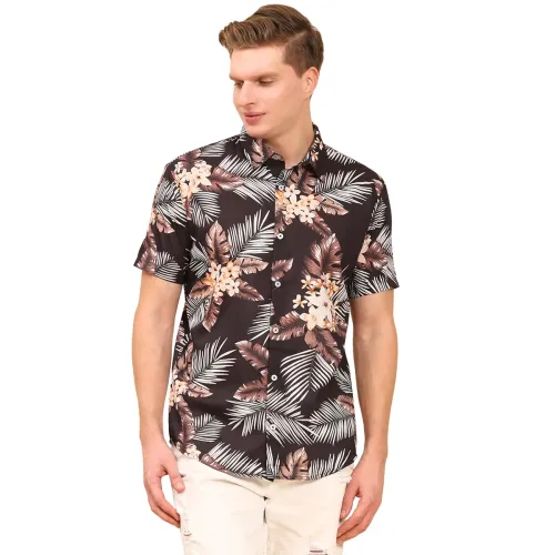 Image of Mens Printed Casual Shirts Short Sleeves Button Down Tropical Shirts