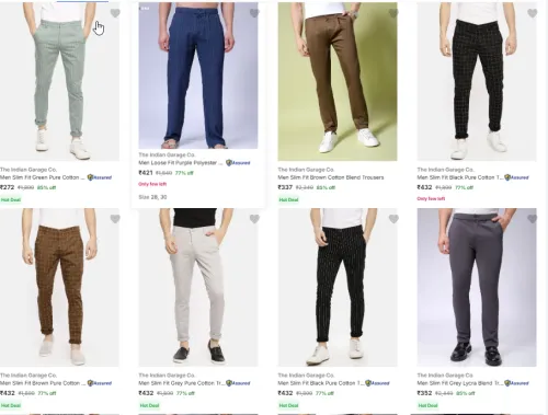 Image of The Indian Garage Co Mens Trousers upto 75% discount 