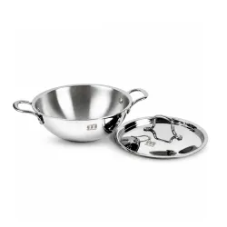 Mercado Triply Stainless Steel Kadhai 22 cm (2.2L) with Lid | SS304 Food Grade | Even Heating | Ideal for Daily Cooking & Frying | Induction & Gas Compatible | 5 Years Warranty