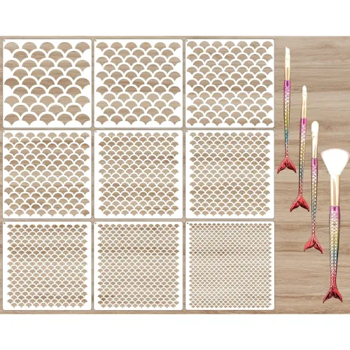 Image of 9-Piece Mermaid Scale Makeup Stencil Set With Brushes