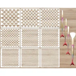 9-Piece Mermaid Scale Makeup Stencil Set With Brushes