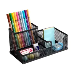 Mesh Desk Organizer Office Supplies Caddy With Pencil Holder And Storage Baskets For Desktop Accessories, 3 Compartments