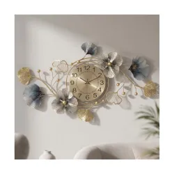 Metal Analog Wall Clock - Floral Design with Silent Sweep Machin