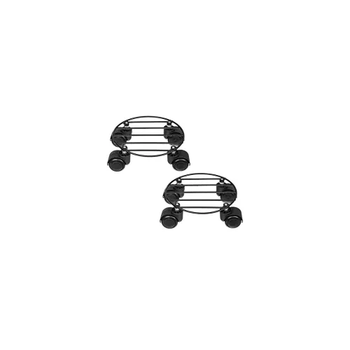 Image of Metal Black Plant Stand with Wheels, Set of 2