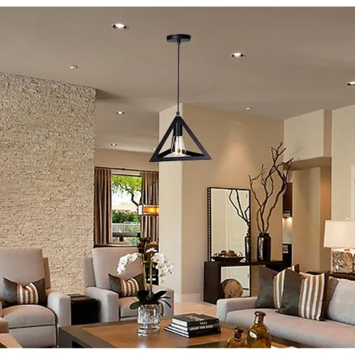 Image of Metal Triangle Shape Hanging Pendant Ceiling Lamp Light - Without Bulb