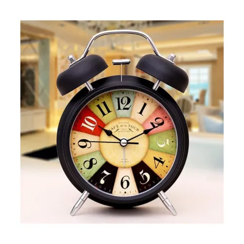 Image of Metal Twin Bell Analog Alarm Clock with Night LED Light