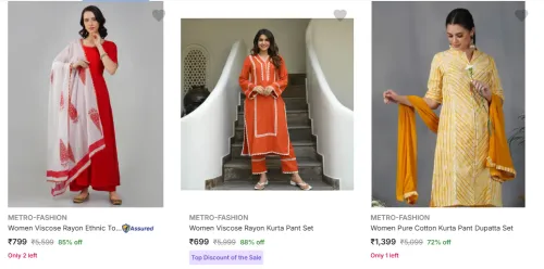 Image of Metro Fashion Women's Ethnic Sets at minimum 72% Discount