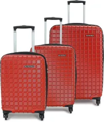 METRONAUT Hard Body Set of 3 Luggage 4 Wheels - Grid Set-3 (20Inch+24Inch+28Inch) - Red