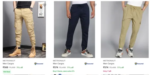 Image of Metronaut Men's Cargos at minimum 70% Discount