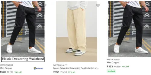 Image of Metronaut Men's Cargos at minimum 72% Discount