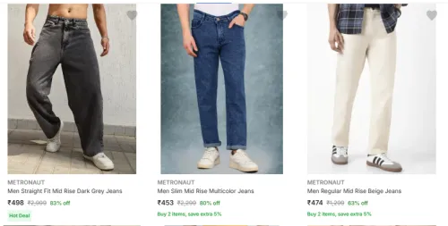 Image of Metronaut Men's Jeans @ Minimum 80% Discount 