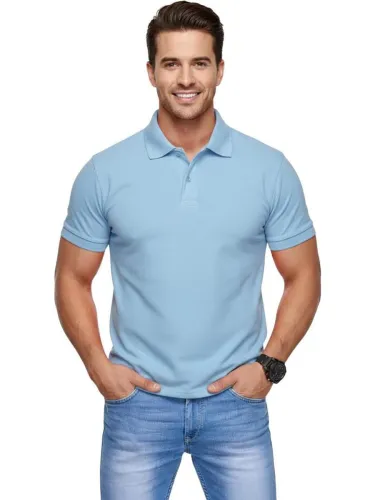 Image of METRONAUT Solid Men Polo Neck Polycotton Light Blue T-Shirt