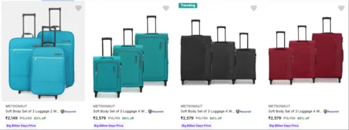 Image of METRONAUT Suitcases set of 3 upto 86% Discount