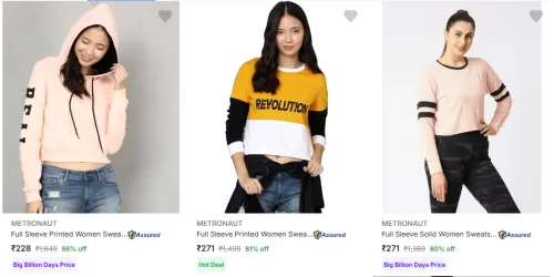 Image of Metronaut Women's Sweatshirts upto 86% Discount