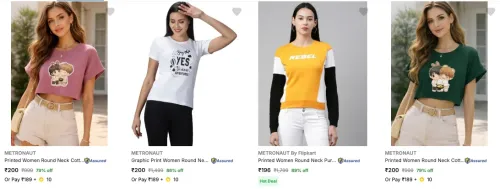 Image of Metronaut Women's Tshirts upto 89% discount 