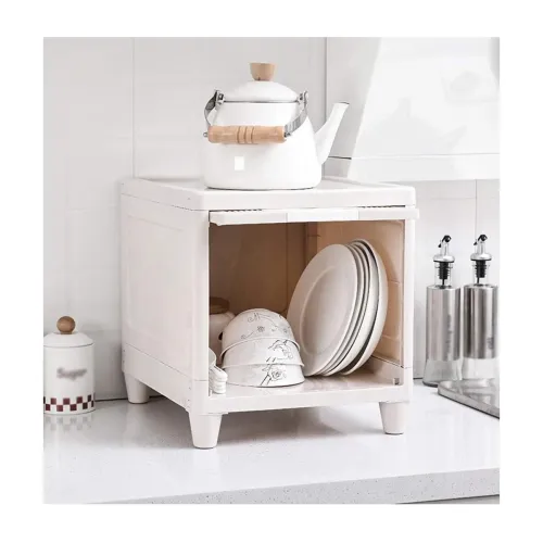 Image of Mevigo 1-Tier Foldable Plastic Storage Rack with Door