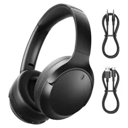 Meyaar D5 Made in India Over Ear Bluetooth Headphones with 70H Playtime, 40mm Bass Drivers, ANC Mic, Type-C Fast Charging, BTv 5.4, AUX Option, IPX5 Headphones Wireless with Mic (Black)