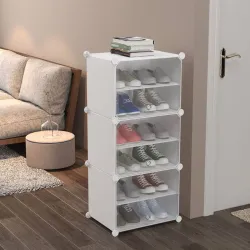 MEZIRE 3 Door 6 Shelf Plastic Metal Plastic Collapsible Shoe Stand Metal, Plastic Shoe Stand (WHITE, 6 Shelves, DIY(Do-I