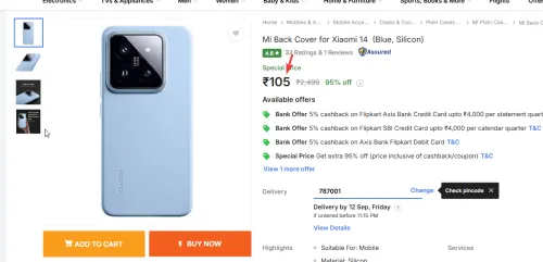 Image of Mi Back Cover for Xiaomi 14  (Blue, Silicon)