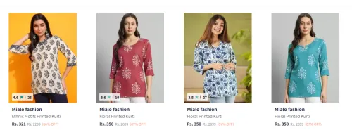 Image of Mialo Fashion Women's Kurti at minimum 80% Discount