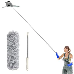 Microfiber Duster for Cleaning with 100-inch Stainless Steel Extension Pole Extendable Duster Collector Head Bendable, Washable, Lint Free Dusters, Roof,Ceiling Fan, Blinds, Cobwebs