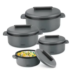 Milton Micronova Gift Set Inner Stainless Steel Casserole, Set of 4 (380 ml, 775 ml, 1345 ml, 1950 ml), Grey, BPA Free, 