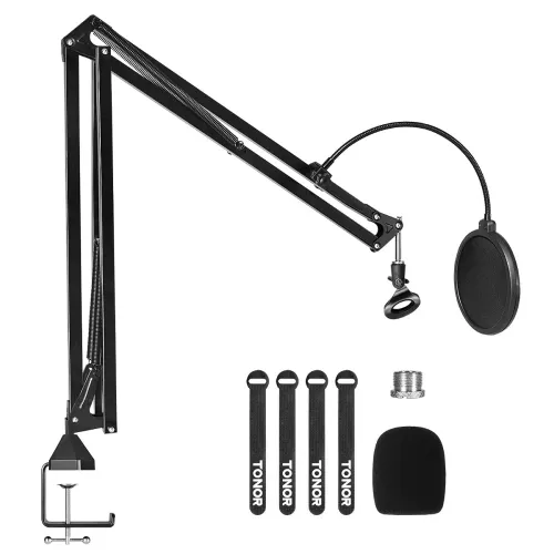 Image of Microphone Stand Extension Arm, TONOR Studio Suspension Scissor Boom Arm with Pop Filter, 3/8\' to 5/8\' Adapter, Mic Cl