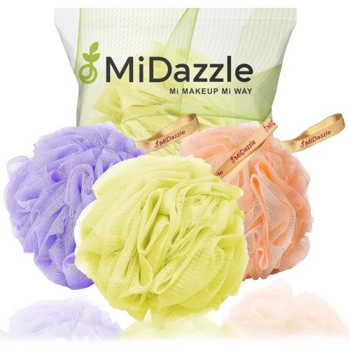 Image of Midazzle Luxury Bathing Loofah Sponge Exfoliator Scrubber for High Lather Cleansing (Pack of 3, Colors may vary)