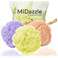 Midazzle Luxury Bathing Loofah Sponge Exfoliator Scrubber for High Lather Cleansing (Pack of 3, Colors may vary)