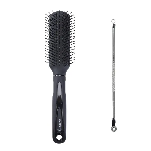 Image of Midazzle Blackhead Remover and Black Silver Flat Hair Brush, Beauty Tool Set, 2 Pieces