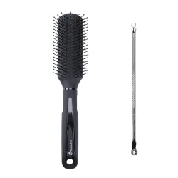 Midazzle Blackhead Remover and Black Silver Flat Hair Brush, Beauty Tool Set, 2 Pieces