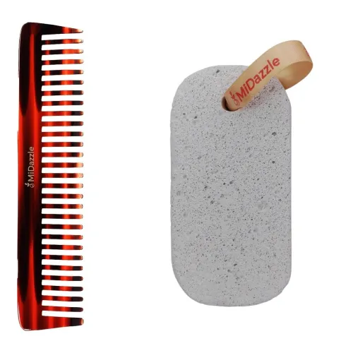 Image of Midazzle Handcrafted Hair Comb with Pumice Stone, Set of 2, Capsule Design