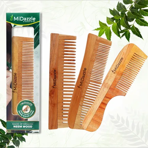 Image of Midazzle Kacchi Neem Wooden Comb Pack of 3