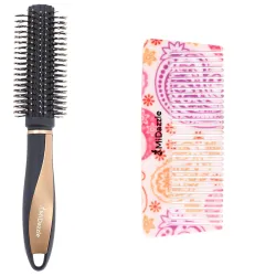 Midazzle Premium Round Hair Brush and Floral Comb Set, 2 Pieces, Travel-Friendly Beauty Tools