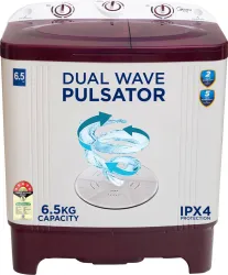 Midea 6.5 kg 5 Star Rust Proof Body ,Rat Away Feature Semi Automatic Top Load Washing Machine Maroon, White  (MWMSA065PP