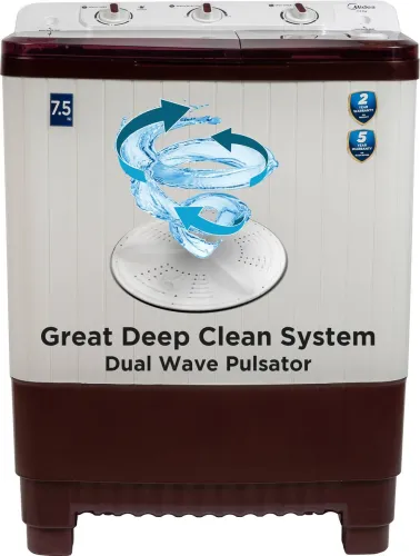 Image of Midea 7.5 kg Semi Automatic Top Load Washing Machine Maroon, White  (MWMSA075PPG(MW) .