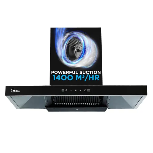 Image of Midea 90 cm 1400 m3 /hr Filter-less, Autoclean, Motion Sensor, T Shape kitchen Chimney with 2 Yrs Product and 10 Yrs Mot