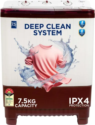 Image of Midea 7.5kg 5★ Semi Automatic Washing Machine (Maroon/White)