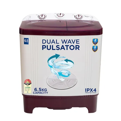 Image of Midea 6.5 kg 5 Star Semi Automatic Top Load Washing Machine Maroon, Rust Proof Body (MWMSA065PPG(MW), Rat Away Feature)