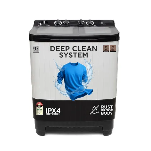 Image of Midea 9.5 Kg 5 Star Toughened Glass Semi Automatic Top Load Washing Machine Black White (MWMSA095GPG(KW) Rust proof Body