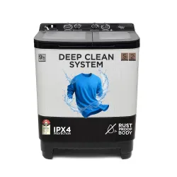 Midea 9.5 Kg 5 Star Toughened Glass Semi Automatic Top Load Washing Machine Black White (MWMSA095GPG(KW) Rust proof Body