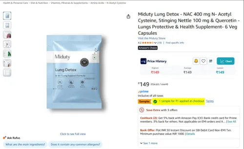 Image of Miduty Lung Detox NAC Health Supplement (6 Capsules)