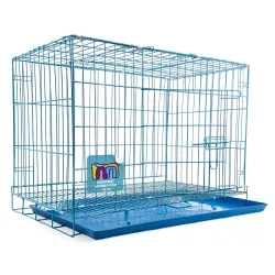 Midwest Dog Crates Cage Kennel 24 Inch - Age 2-4 Month & Adult Cats Crate (24Lx17Wx18H) - Sturdy Metal Construction - Portable & Foldable Design - Blue Color