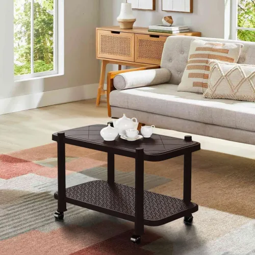 Image of Mighty Home Centre Trolly Coffee Table | Tea Poy for Home, Office & Outdoor Plastic Coffee Table (Finish Color - Dark Br