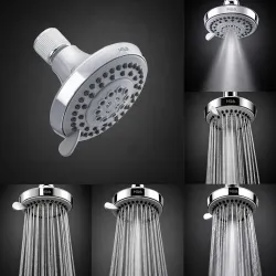 Mila Flo Multi-Function Overhead Shower Head | 5-Function Rain Massage Mist Bubble Mixed Spray | Chrome Finish Round Showerhead for Wall Mount | Durable ABS Body, Easy Install | Bathroom Fit...